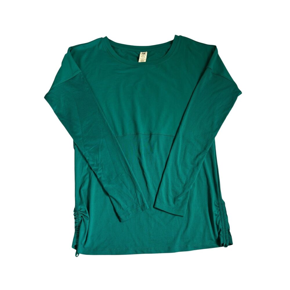 Fabletics Long Sleeve Performance Top Green Thumbholes Ruched Sides Size L